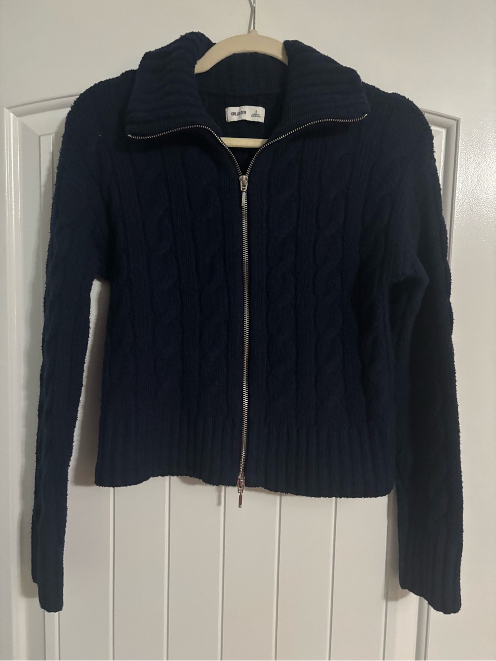 Hollister Navy Cable-Knit Zip Cardigan